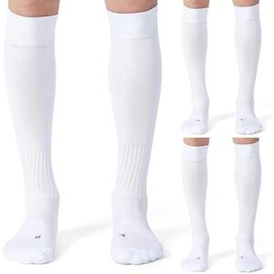 CelerSport Kids White Soccer Socks 2 Pairs Knee High Athletic Football Baseball